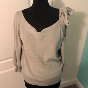 Gray off shoulder sweater with bow